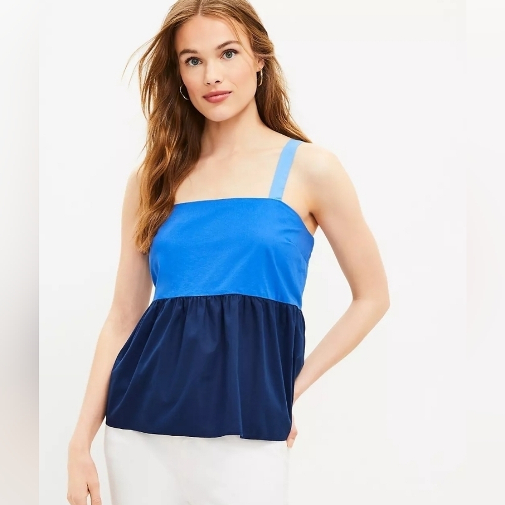 Loft Colorblock Peplum Colorblock Tank Top In Blue Size 10 Petite NWT